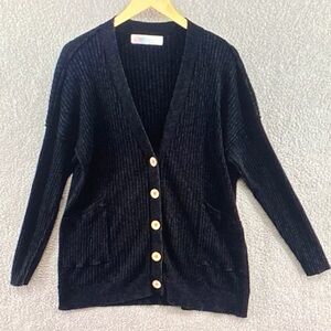 Free People Black Ribbed Cardigan